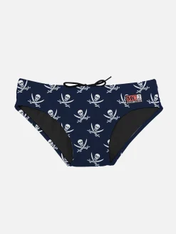 Blaue Marine-Badehose für Jungen mit Piraten-Mikrodruck