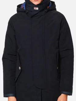 Blaue, marineblaue Kapuzen-Windjacke für Herren