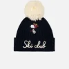 Blaue Wengenmütze für Jungen mit Pompon und Snoopy Ski Club Stickerei | SNOOPY PEANUTS SPECIAL EDITION