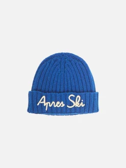 Blauer Damenhut mit weißer Stickerei