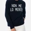 Blauer Damenpullover New Queen mit Non me lo merito-Aufdruck