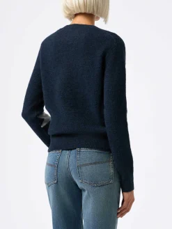 Blauer Damenpullover „New Queen“ mit „La notte vola“-Stickerei und Sternen-Print