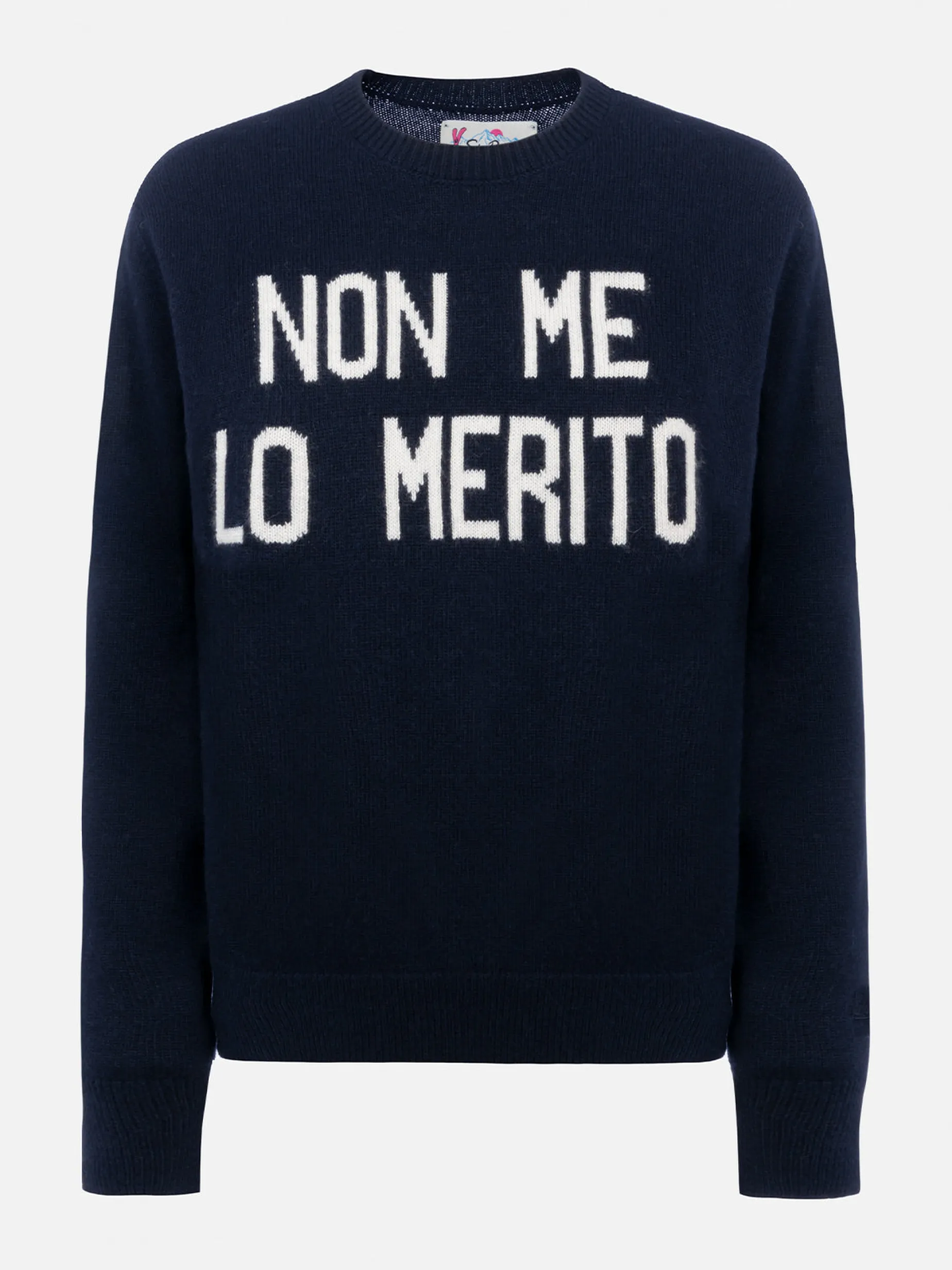 Blauer Damenpullover New Queen mit Non me lo merito-Aufdruck