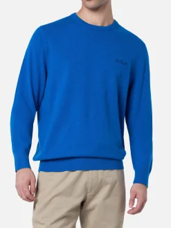Blauer Herrenpullover aus Kaschmirmischung mit Rundhalsausschnitt Regent
