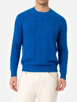 Blauer Herrenpullover aus Kaschmirmischung mit Rundhalsausschnitt Regent