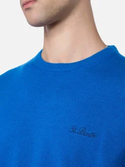 Blauer Herrenpullover aus Kaschmirmischung mit Rundhalsausschnitt Regent