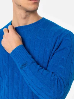 Blauer Herrenpullover aus Kaschmirmischung mit Rundhalsausschnitt Regent