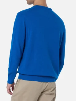 Blauer Herrenpullover aus Kaschmirmischung mit Rundhalsausschnitt Regent