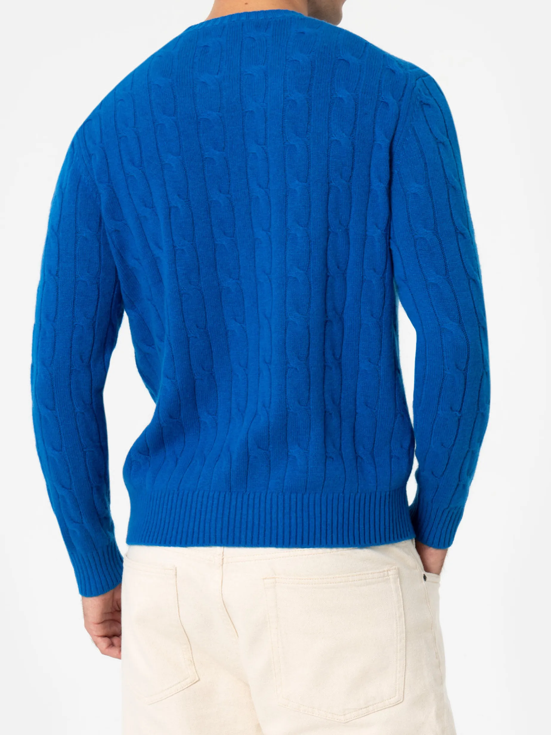 Blauer Herrenpullover aus Kaschmirmischung mit Rundhalsausschnitt Regent