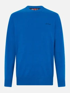 Blauer Herrenpullover aus Kaschmirmischung mit Rundhalsausschnitt Regent
