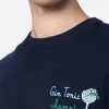 Blauer Herrenpullover Heron mit Gin Tonic Champ-Stickerei