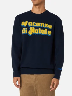 Blauer Herrenpullover Heron mit Logo-Jacquard-Print Vacanze di Natale | VACANZE DI NATALE SONDERAUSGABE