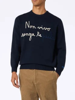 Blauer Herrenpullover Heron mit Stickerei „Non vivo senza tequila“