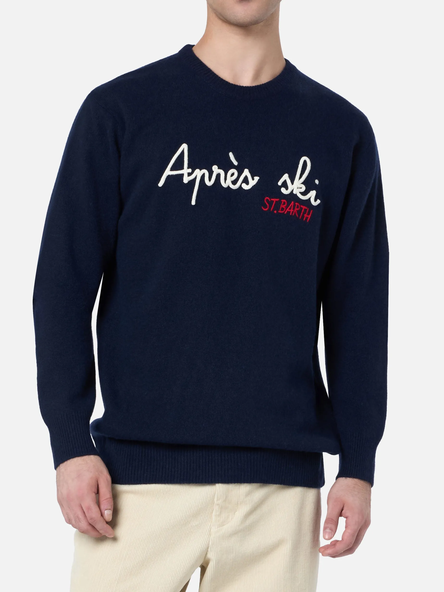 Blauer Herrenpullover Heron mit St. Barth Après-Ski-Stickerei