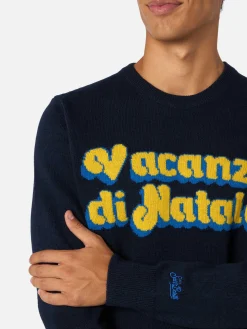 Blauer Herrenpullover Heron mit Logo-Jacquard-Print Vacanze di Natale | VACANZE DI NATALE SONDERAUSGABE