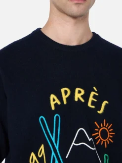 Blauer Herrenpullover Heron mit Apres-Ski-Stickerei