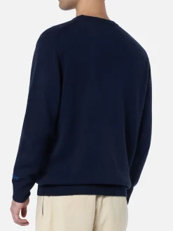 Blauer Herrenpullover Heron mit Weekend Begin-Print