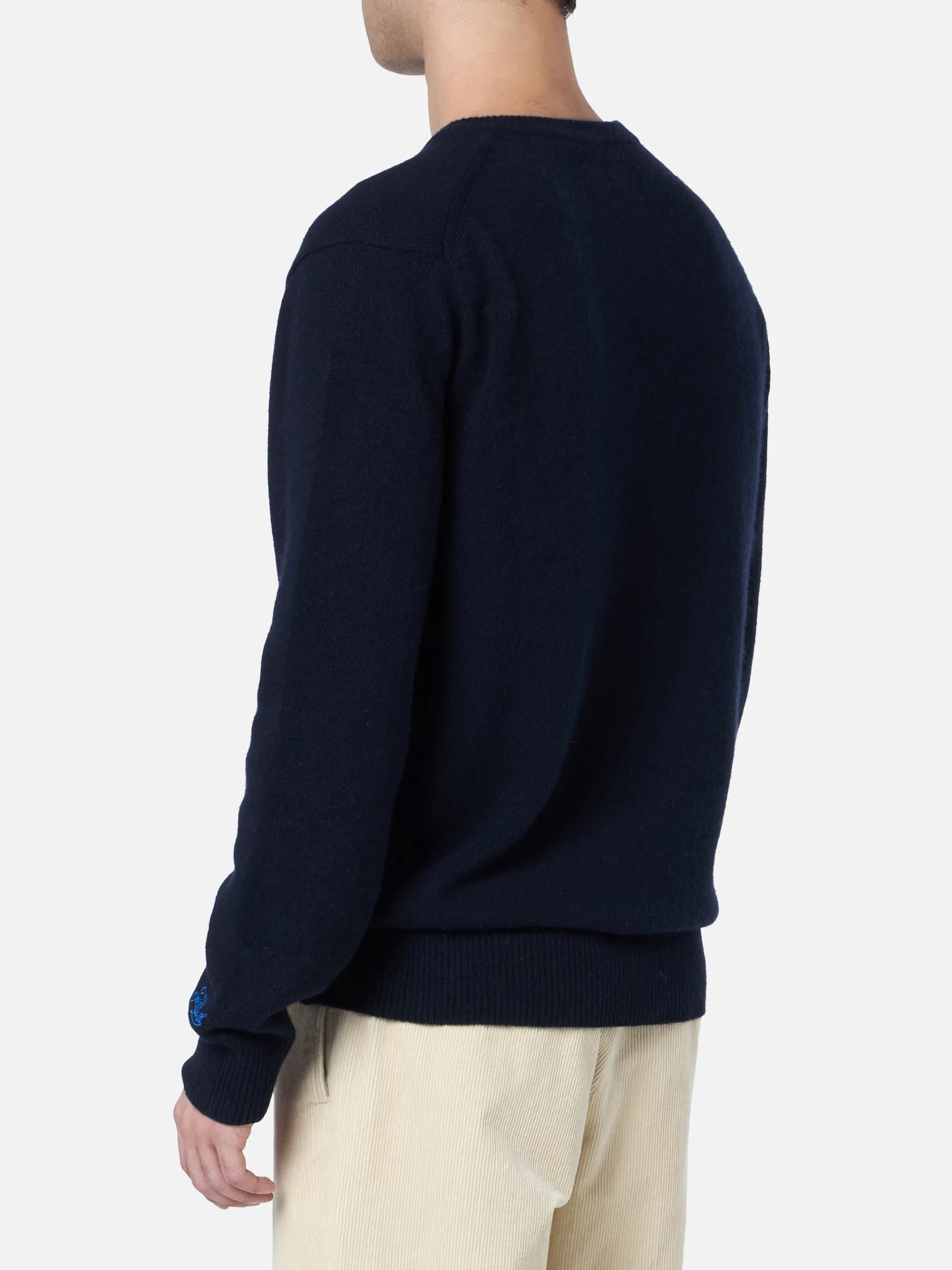 Blauer Herrenpullover Heron mit Apres-Ski-Stickerei