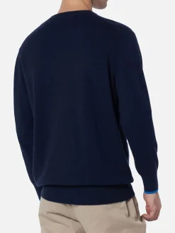 Blauer Herrenpullover Heron mit Pasta Lover-Stickerei