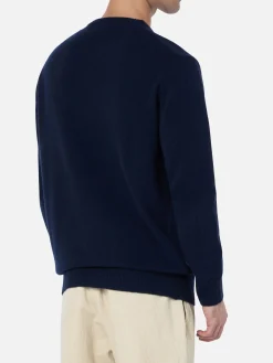 Blauer Herrenpullover Heron mit St. Barth Après-Ski-Stickerei