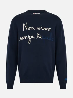 Blauer Herrenpullover Heron mit Stickerei „Non vivo senza tequila“