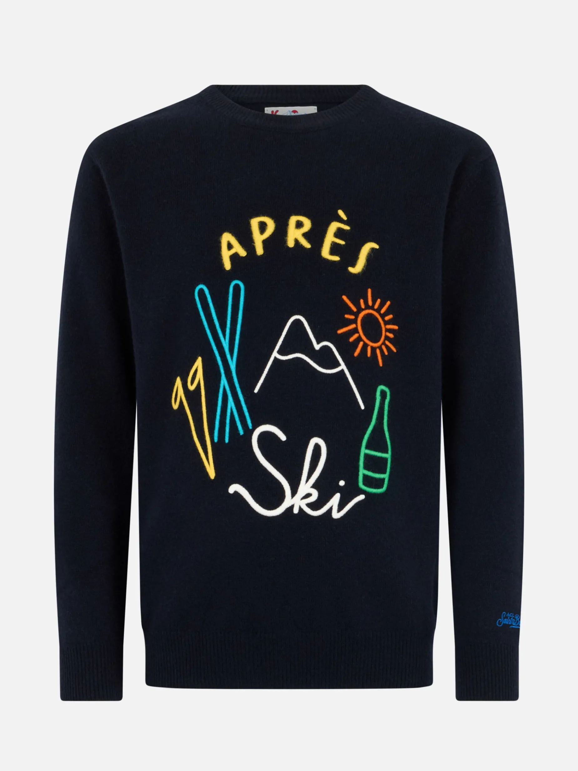 Blauer Herrenpullover Heron mit Apres-Ski-Stickerei