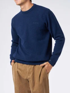 Blauer Herrenpullover mit Rundhalsausschnitt und St. Barth-Stickerei