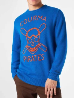 Blauer Herrenpullover mit Courma Pirates-Stickerei