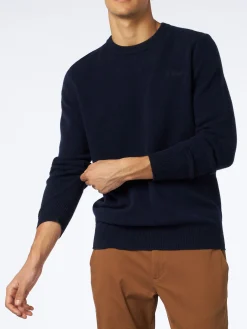 Blauer Herrenpullover mit Rundhalsausschnitt und St. Barth-Stickerei