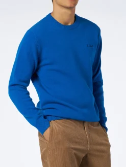 Blauer Herrenpullover mit Rundhalsausschnitt und St. Barth-Stickerei