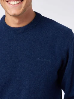 Blauer Herrenpullover mit Rundhalsausschnitt und St. Barth-Stickerei