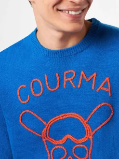 Blauer Herrenpullover mit Courma Pirates-Stickerei