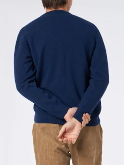 Blauer Herrenpullover mit Rundhalsausschnitt und St. Barth-Stickerei