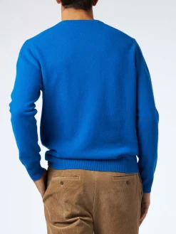 Blauer Herrenpullover mit Rundhalsausschnitt und St. Barth-Stickerei