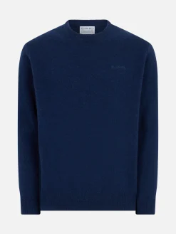 Blauer Herrenpullover mit Rundhalsausschnitt und St. Barth-Stickerei