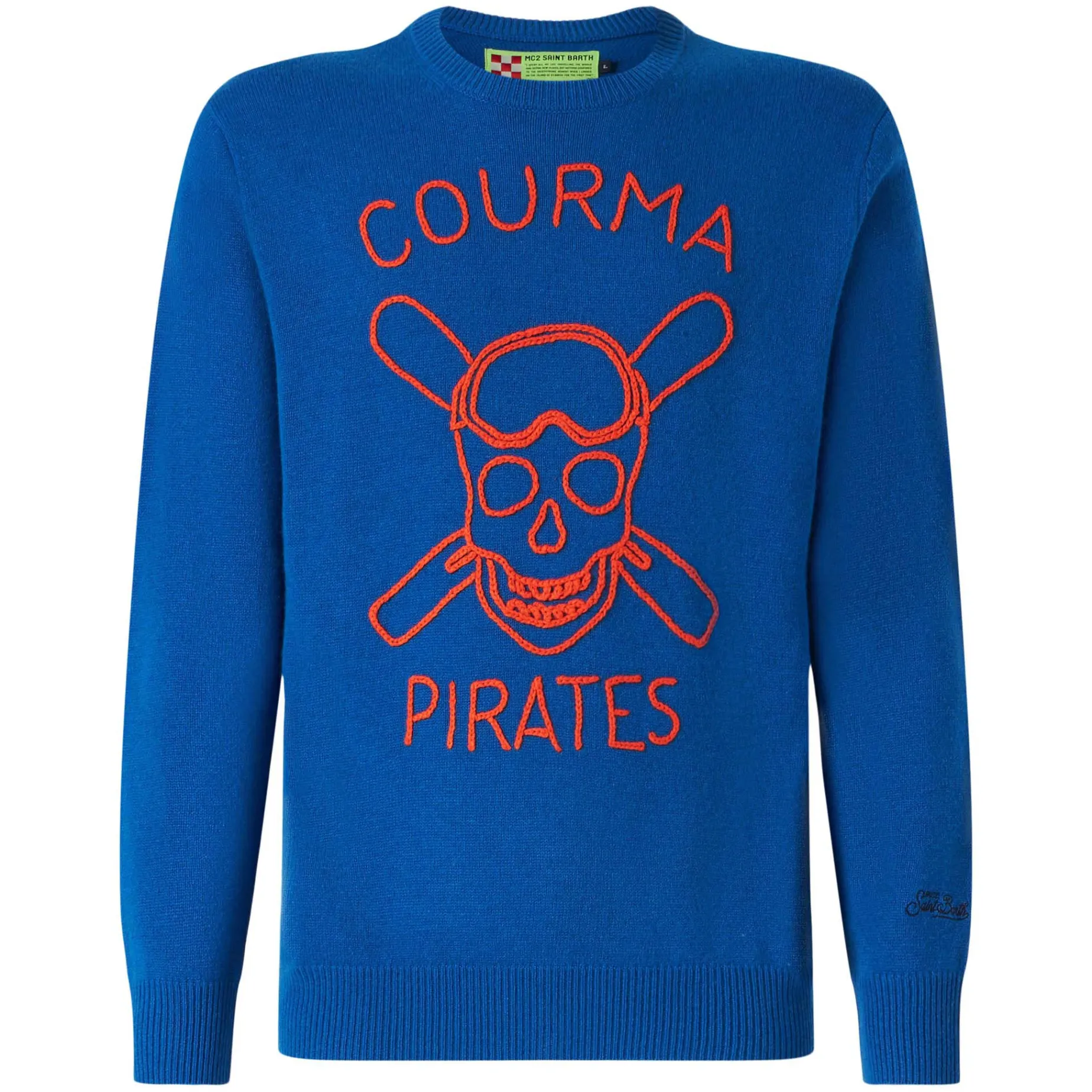 Blauer Herrenpullover mit Courma Pirates-Stickerei