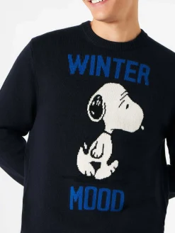 Blauer Herrenpullover Winter Mood Snoopy-Aufdruck | SNOOPY – PEANUTS™ SONDEREDITION