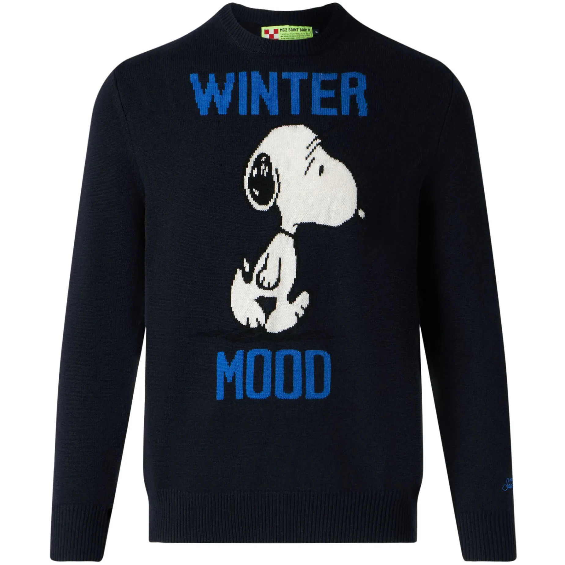 Blauer Herrenpullover Winter Mood Snoopy-Aufdruck | SNOOPY – PEANUTS™ SONDEREDITION