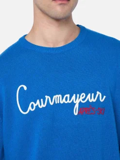 Blauer Herren-Skipullover Heron mit Courma Apres Ski-Stickerei