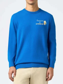 Blauer Herren-Skipullover Heron mit Grappino vs Bombardino-Stickerei