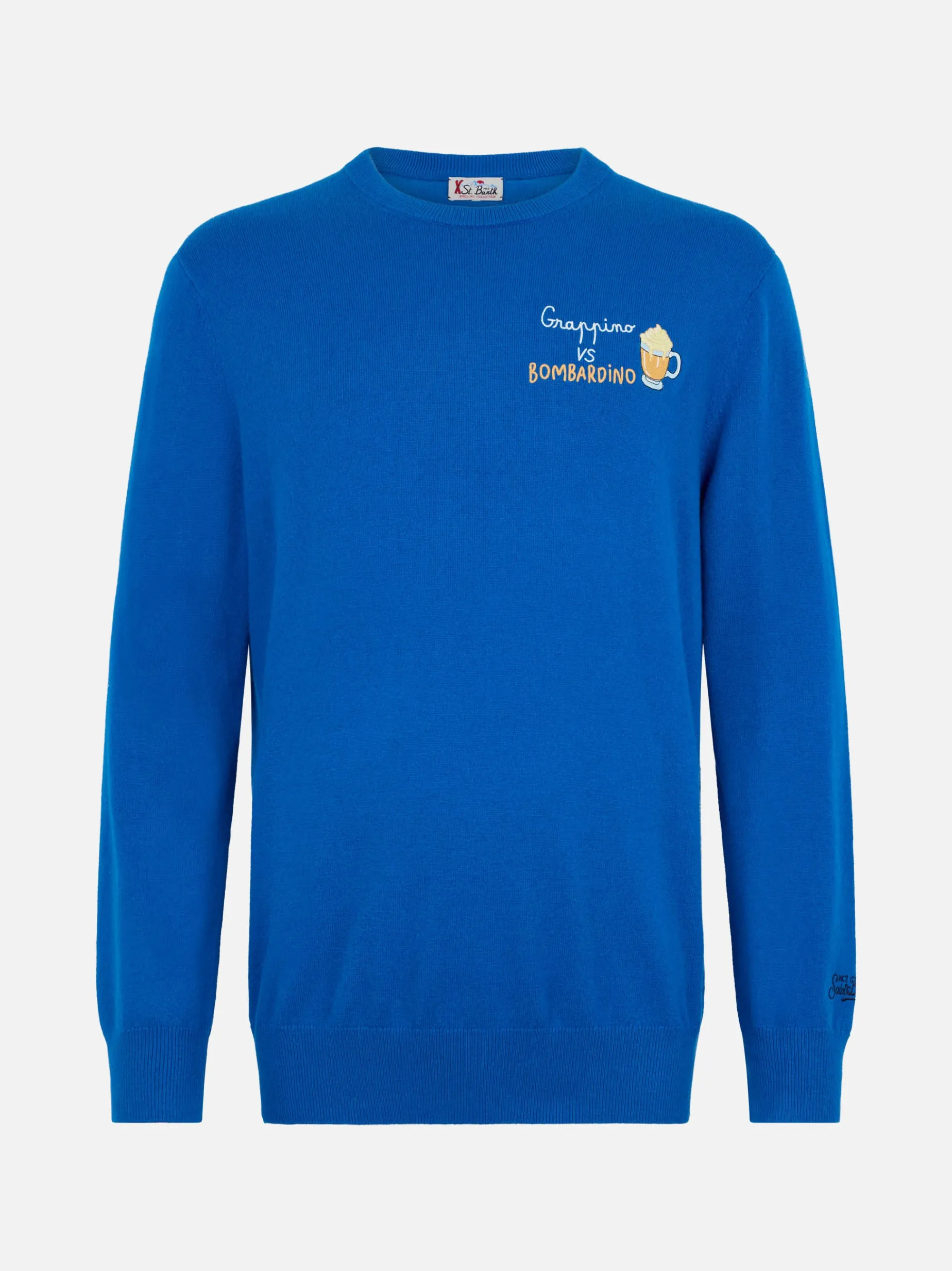 Blauer Herren-Skipullover Heron mit Grappino vs Bombardino-Stickerei