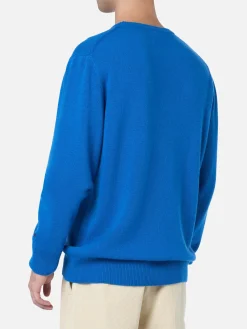 Blauer Herren-Skipullover Heron mit Courma Apres Ski-Stickerei
