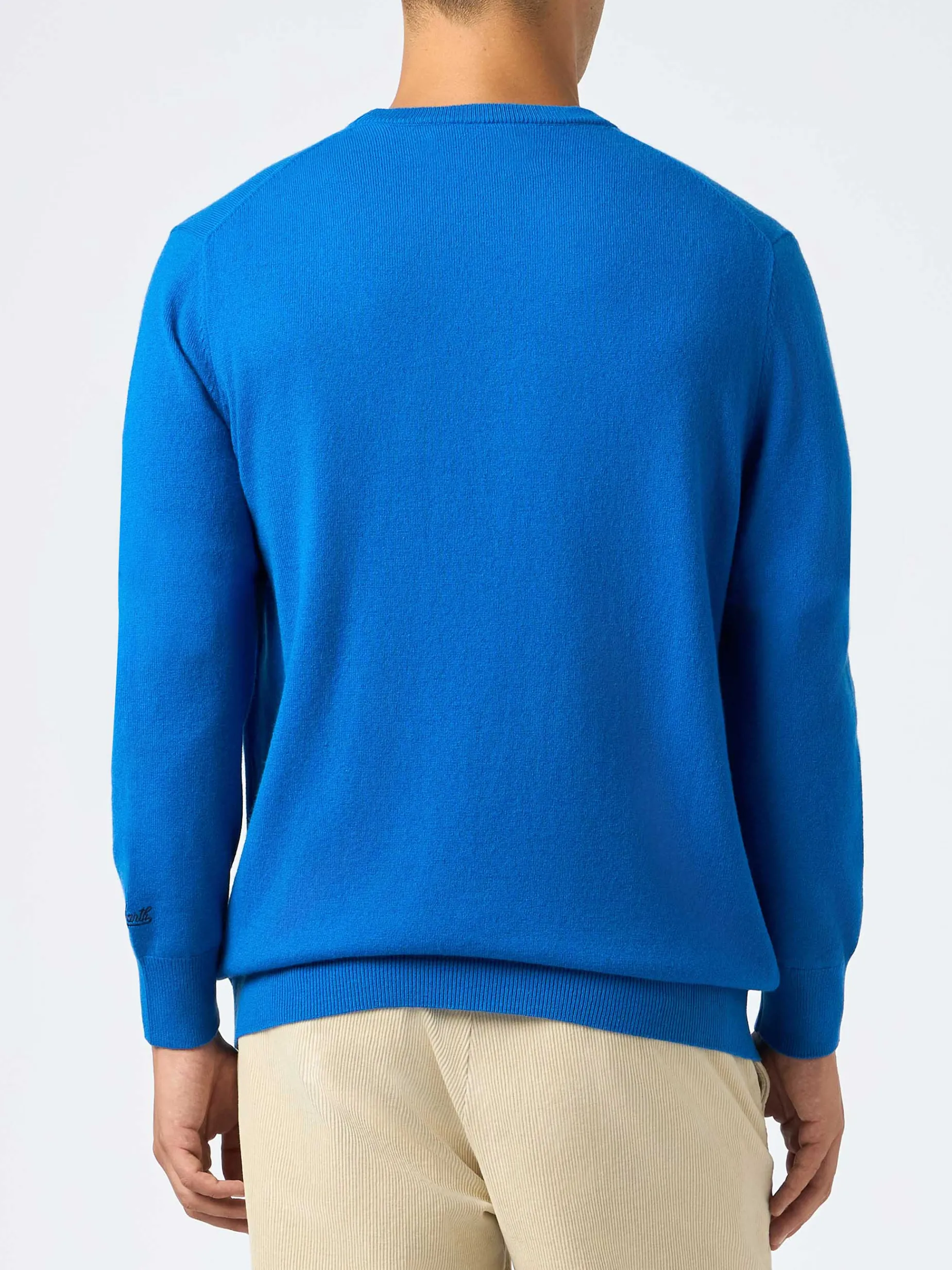 Blauer Herren-Skipullover Heron mit Grappino vs Bombardino-Stickerei