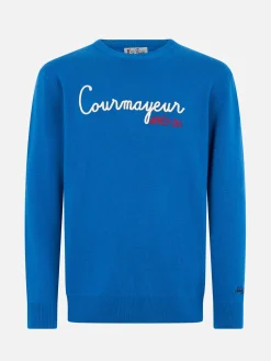 Blauer Herren-Skipullover Heron mit Courma Apres Ski-Stickerei