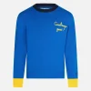 Blauer Jungenpullover mit Rundhalsausschnitt und Stickerei