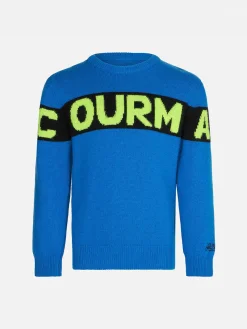 Blauer Jungenpullover mit Courma-Schriftzug
