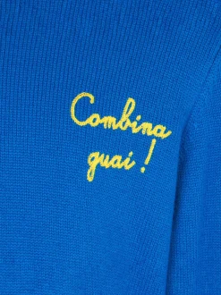 Blauer Jungenpullover mit Rundhalsausschnitt und Stickerei