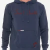 Blauer Kapuzenpullover aus Baumwolle mit Stickerei
