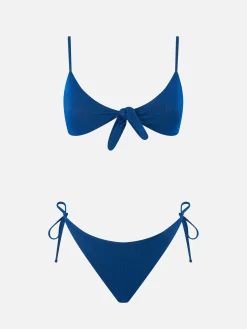 Blauer, plissierter Bralette-Bikini für Damen