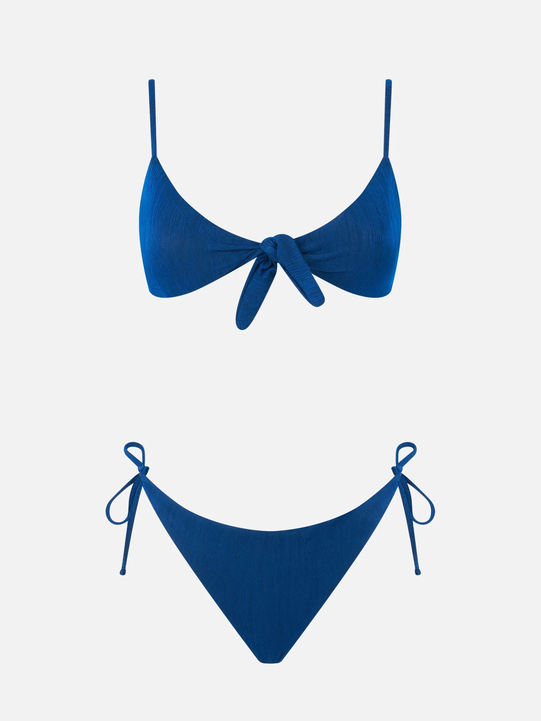 Blauer, plissierter Bralette-Bikini für Damen